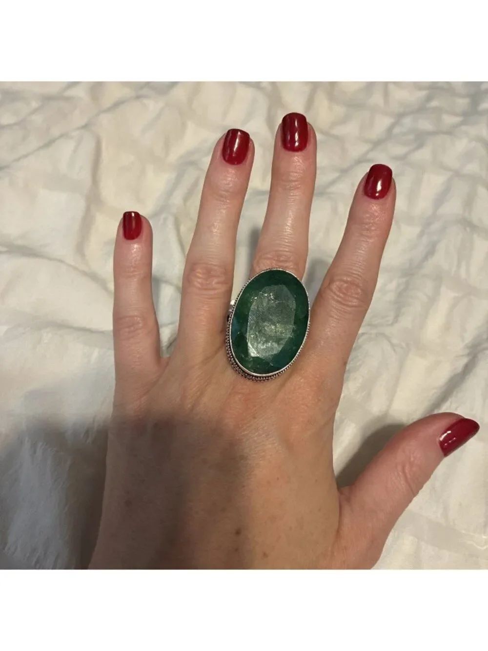 size 10.5 sterling silver large green aventurine stone ring